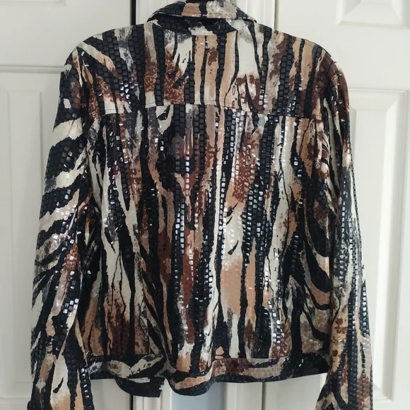 Notations Jean Style Cowboy  Jacket w Clear Decorative Disks L - Picture 4 of 13